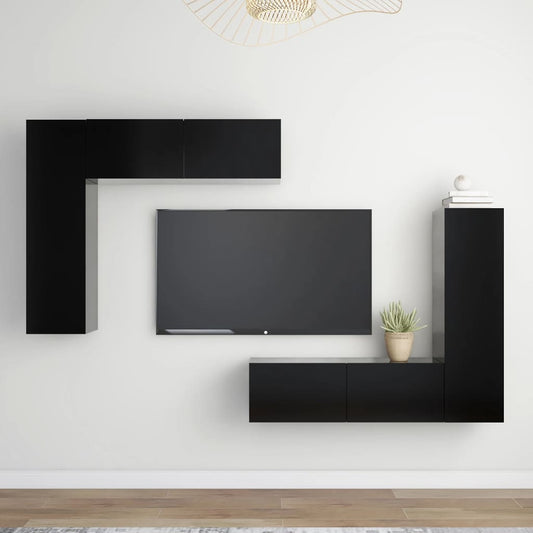 vidaXL 4 Piece TV Cabinet Set Black Engineered Wood