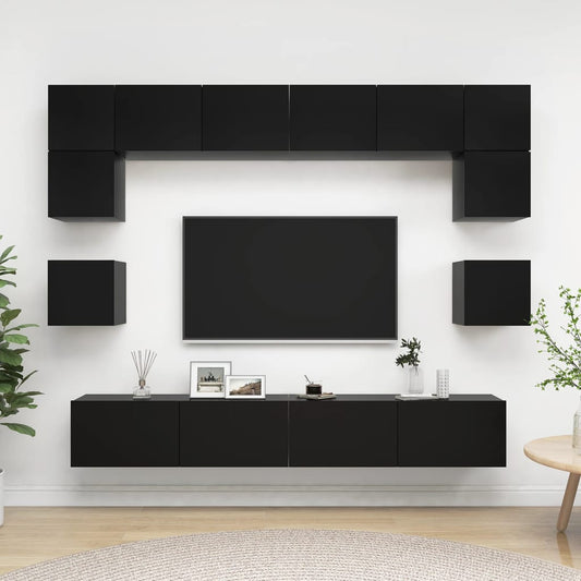 vidaXL 8 Piece TV Cabinet Set Black Engineered Wood
