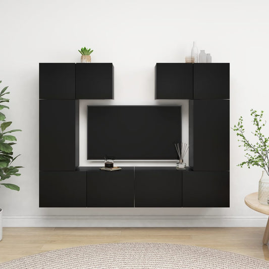 vidaXL 6 Piece TV Cabinet Set Black Engineered Wood