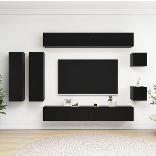 vidaXL 8 Piece TV Cabinet Set Black Engineered Wood