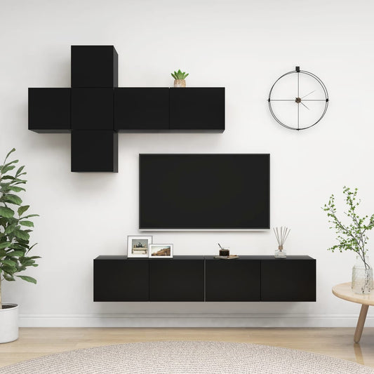 vidaXL 7 Piece TV Cabinet Set Black Engineered Wood