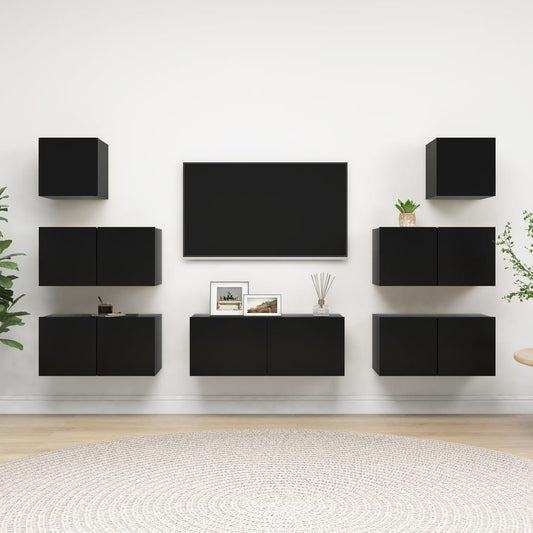 vidaXL 7 Piece TV Cabinet Set Black Engineered Wood