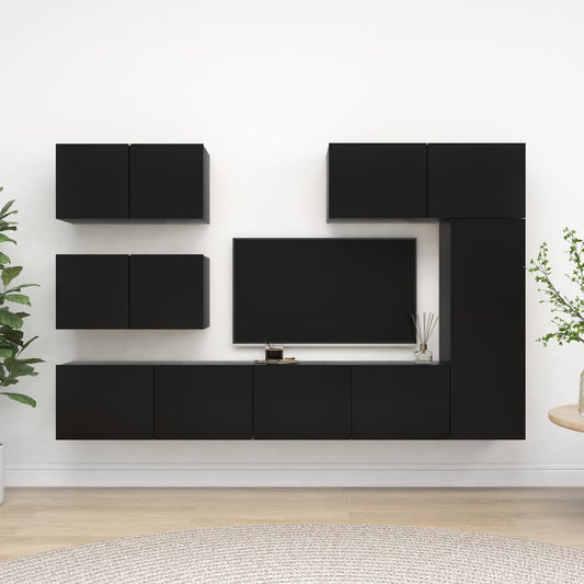 vidaXL 6 Piece TV Cabinet Set Black Engineered Wood