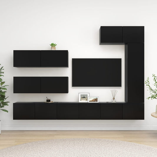 vidaXL 7 Piece TV Cabinet Set Black Engineered Wood