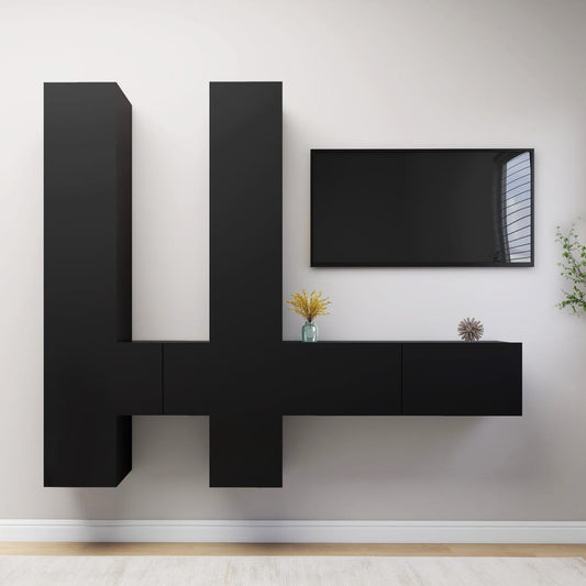 vidaXL 6 Piece TV Cabinet Set Black Engineered Wood