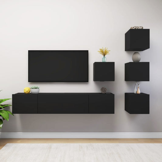 vidaXL 6 Piece TV Cabinet Set Black Engineered Wood