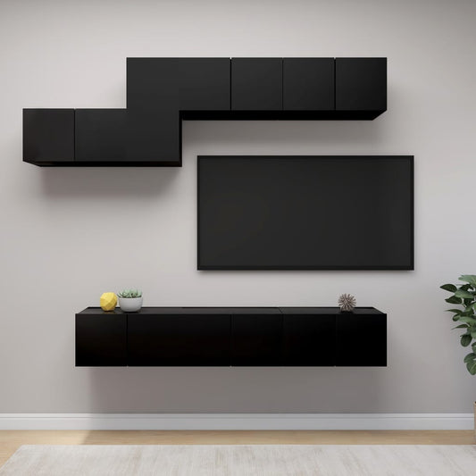 vidaXL 7 Piece TV Cabinet Set Black Engineered Wood