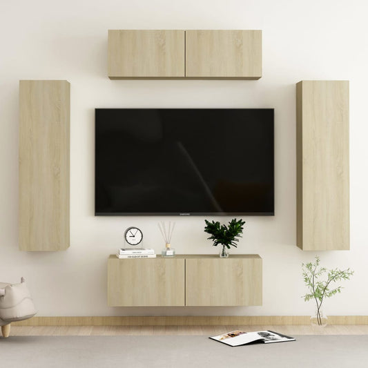 vidaXL 4 Piece TV Cabinet Set Sonoma Oak Engineered Wood