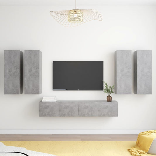 vidaXL 6 Piece TV Cabinet Set Concrete Grey Engineered Wood