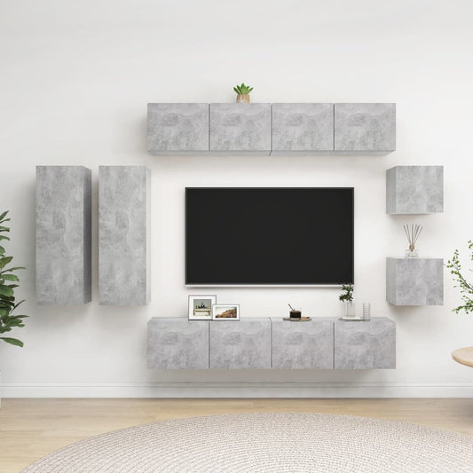 vidaXL 8 Piece TV Cabinet Set Concrete Grey Engineered Wood