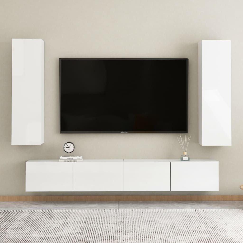 vidaXL 4 Piece TV Cabinet Set High Gloss White Engineered Wood