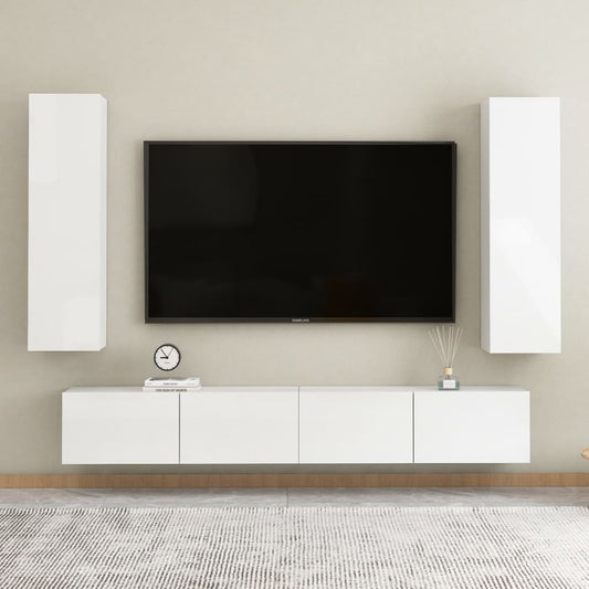 vidaXL 4 Piece TV Cabinet Set High Gloss White Engineered Wood