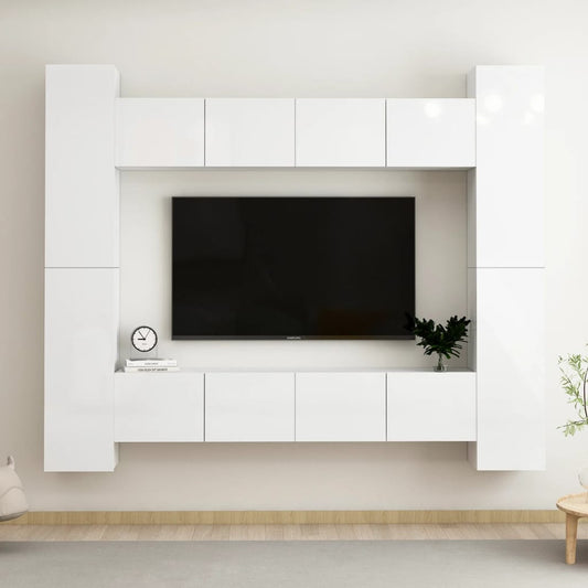 vidaXL 8 Piece TV Cabinet Set High Gloss White Engineered Wood