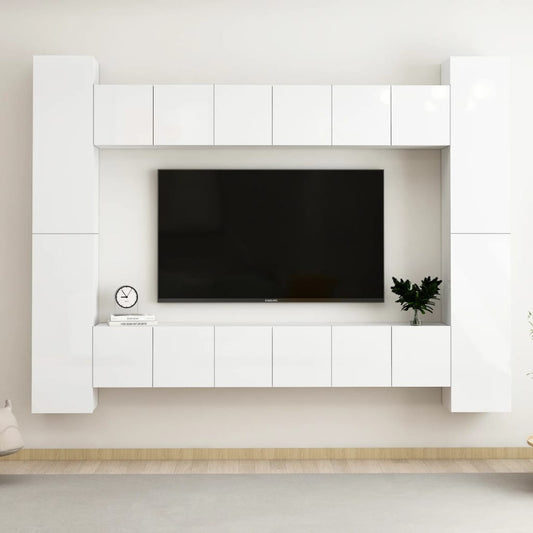 vidaXL 10 Piece TV Cabinet Set High Gloss White Engineered Wood