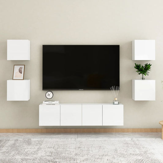 vidaXL 6 Piece TV Cabinet Set High Gloss White Engineered Wood