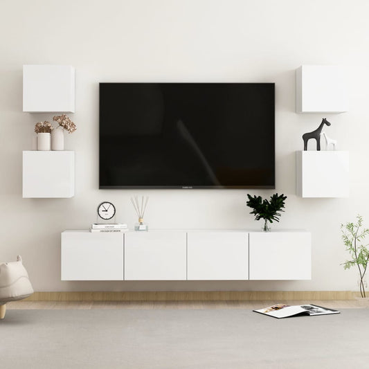 vidaXL 6 Piece TV Cabinet Set High Gloss White Engineered Wood