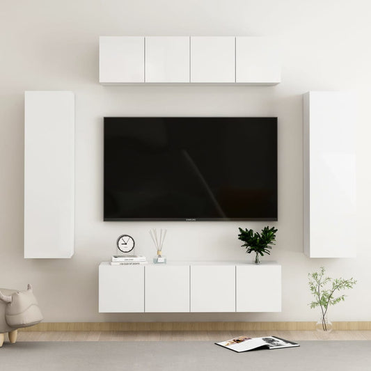 vidaXL 6 Piece TV Cabinet Set High Gloss White Engineered Wood
