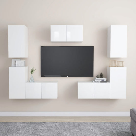 vidaXL 7 Piece TV Cabinet Set High Gloss White Engineered Wood