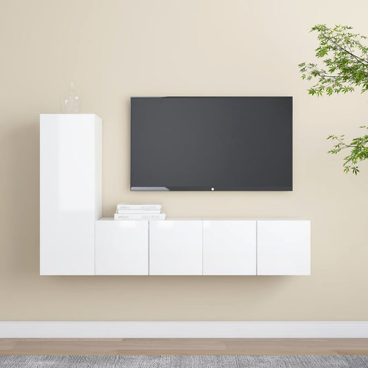vidaXL 3 Piece TV Cabinet Set High Gloss White Engineered Wood