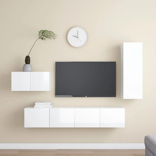 vidaXL 4 Piece TV Cabinet Set High Gloss White Engineered Wood