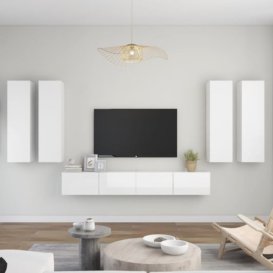 vidaXL 6 Piece TV Cabinet Set High Gloss White Engineered Wood