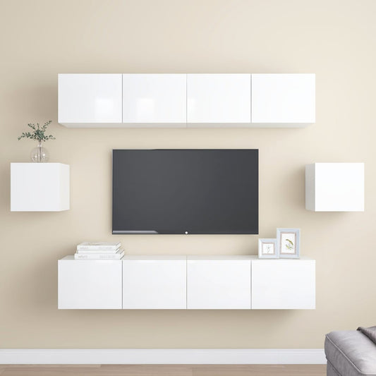 vidaXL 6 Piece TV Cabinet Set High Gloss White Engineered Wood