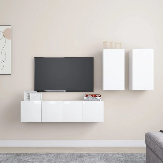 vidaXL 4 Piece TV Cabinet Set High Gloss White Engineered Wood