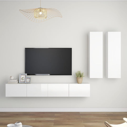 vidaXL 4 Piece TV Cabinet Set High Gloss White Engineered Wood
