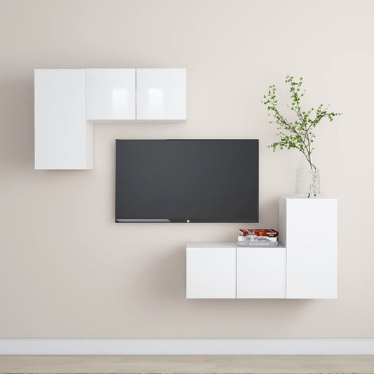 vidaXL 4 Piece TV Cabinet Set High Gloss White Engineered Wood