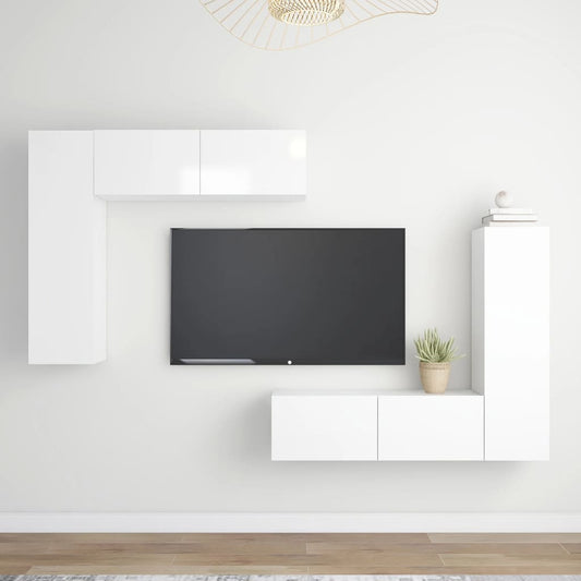 vidaXL 4 Piece TV Cabinet Set High Gloss White Engineered Wood