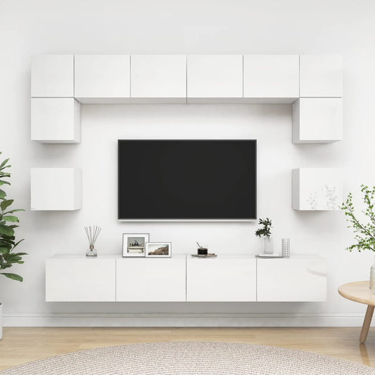 vidaXL 8 Piece TV Cabinet Set High Gloss White Engineered Wood