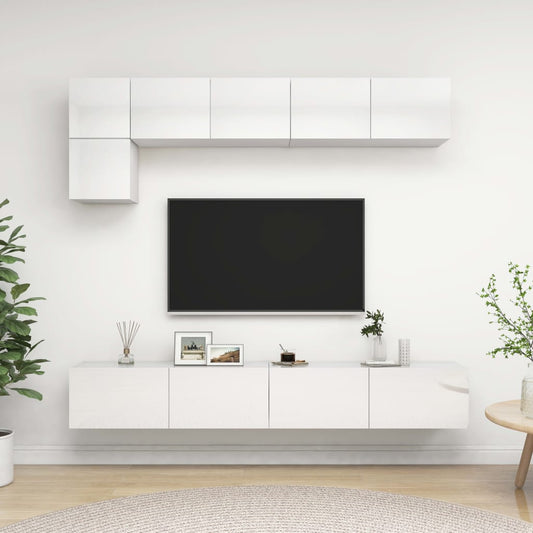 vidaXL 5 Piece TV Cabinet Set High Gloss White Engineered Wood