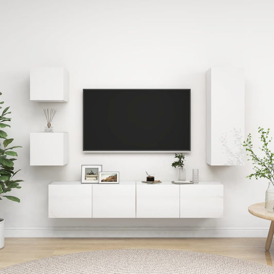 vidaXL 5 Piece TV Cabinet Set High Gloss White Engineered Wood