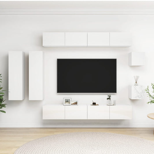vidaXL 8 Piece TV Cabinet Set High Gloss White Engineered Wood