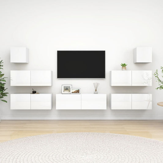 vidaXL 7 Piece TV Cabinet Set High Gloss White Engineered Wood