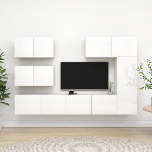 vidaXL 6 Piece TV Cabinet Set High Gloss White Engineered Wood