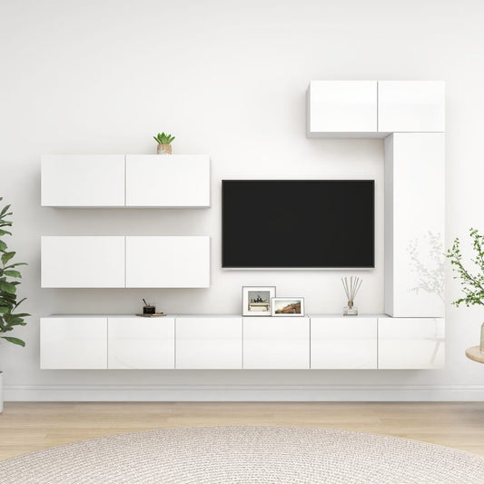 vidaXL 7 Piece TV Cabinet Set High Gloss White Engineered Wood