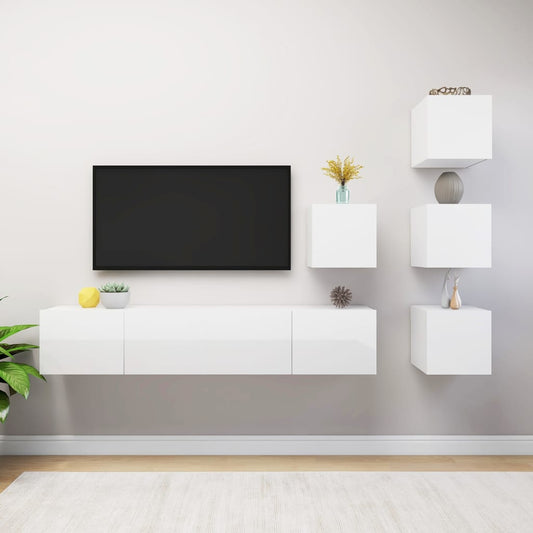 vidaXL 6 Piece TV Cabinet Set High Gloss White Engineered Wood