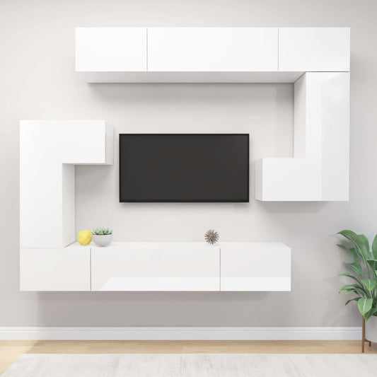 vidaXL 8 Piece TV Cabinet Set High Gloss White Engineered Wood