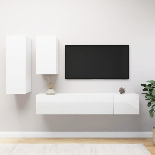vidaXL 4 Piece TV Cabinet Set High Gloss White Engineered Wood