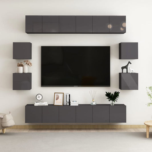 vidaXL 10 Piece TV Cabinet Set High Gloss Grey Engineered Wood