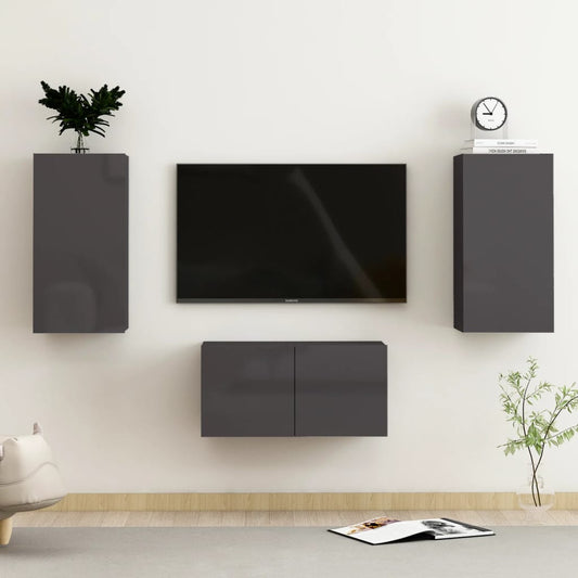 vidaXL 3 Piece TV Cabinet Set High Gloss Grey Engineered Wood