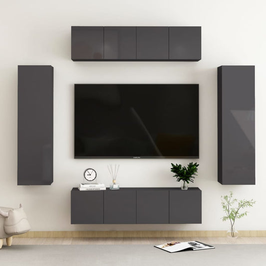 vidaXL 6 Piece TV Cabinet Set High Gloss Grey Engineered Wood
