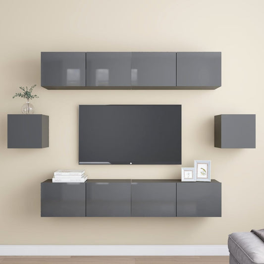 vidaXL 6 Piece TV Cabinet Set High Gloss Grey Engineered Wood