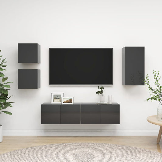 vidaXL 5 Piece TV Cabinet Set High Gloss Grey Engineered Wood
