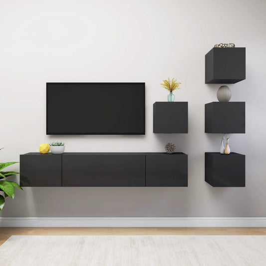 vidaXL 6 Piece TV Cabinet Set High Gloss Grey Engineered Wood