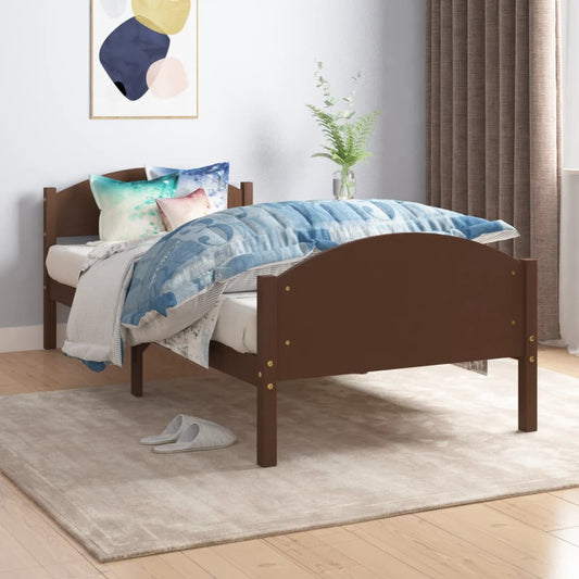 vidaXL Bed Frame Dark Brown Solid Pine Wood 90x200 cm