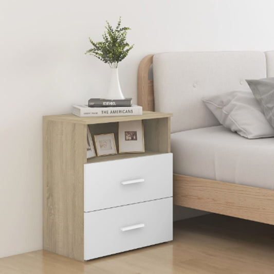 vidaXL Bed Cabinets 2 pcs Sonoma Oak and White 50x32x60cm