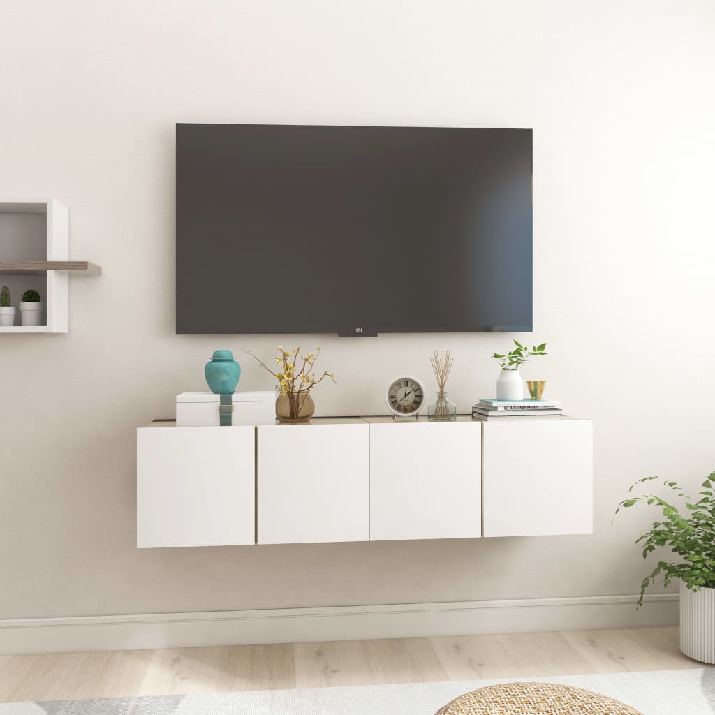 vidaXL Hanging TV Cabinets 2 pcs White and Sonoma Oak 60x30x30 cm