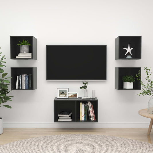 vidaXL 5 Piece TV Cabinet Set High Gloss Grey Engineered Wood